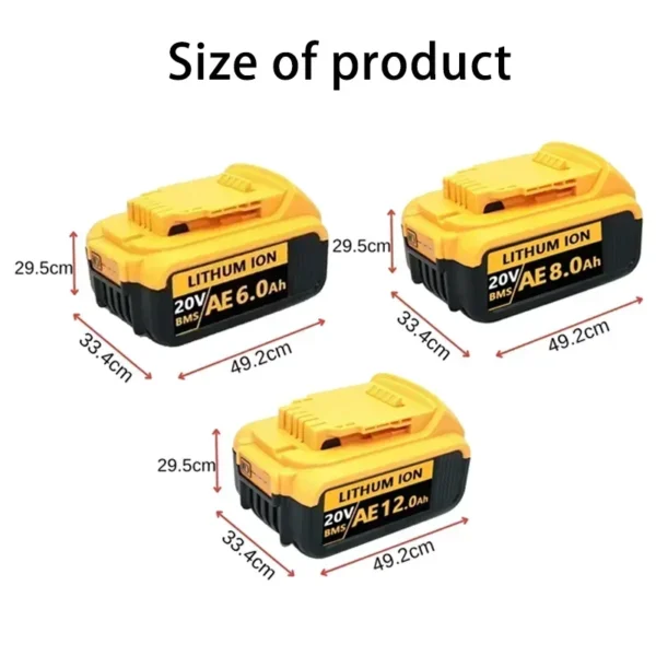 ⁦סוללת ליתיום חילופית DCB200 20V 12.0Ah חדשה עבור Dewalt 18V DCB184 DCB200 DCB182 DCB180 DCB181 DCB182 DCB201 DCB206.⁩ – תמונה ⁦5⁩