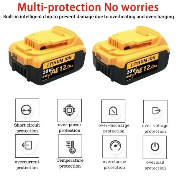 ⁦סוללת ליתיום חילופית DCB200 20V 12.0Ah חדשה עבור Dewalt 18V DCB184 DCB200 DCB182 DCB180 DCB181 DCB182 DCB201 DCB206.⁩ – תמונה ⁦4⁩