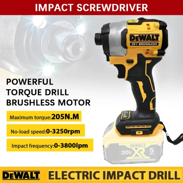⁦Dewalt dcf850 3250 סל מברג אלחוטי 205n · מ 'brushless השפעה נהג ליתיום השפעה נהג מקדחה 20v סוללה⁩ – תמונה ⁦2⁩