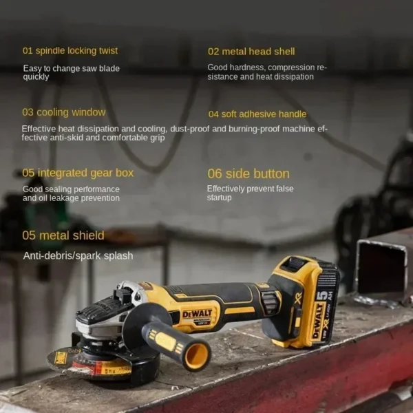 ⁦Dewalt dcg405 ראש שטוח זווית מטחנת מכונת חשוף מכונת חיתוך מכונת brushless 18v כלי כוח⁩ – תמונה ⁦2⁩